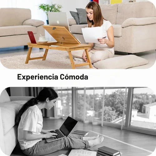 Vista 7 de Nnewvante - Mesa de bambú para laptop, bandeja de regazo ajustable, bandeja para servir cama, mesa de desayuno, mesa de café plegable, 7 ángulos