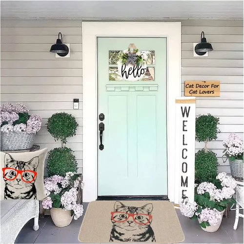 Vista 4 de Tapetes de bienvenida para puerta delantera, felpudos de gato, divertidos felpudos de animales, tapete de entrada de goma antideslizante