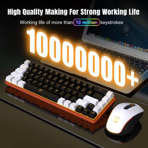 Vista 5 de Snpurdiri Combo de teclado y mouse inalámbricos 60% para juegos, batería recargable con retroiluminación naranja de 2000 mAh, mini teclado