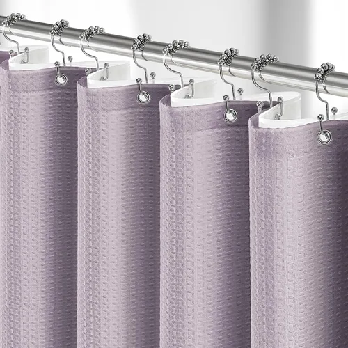 Vista 12 de 3 in 1 Waffle Shower Curtain Set with PEVA Liner 72Wx72H Navy Blue Azul marino