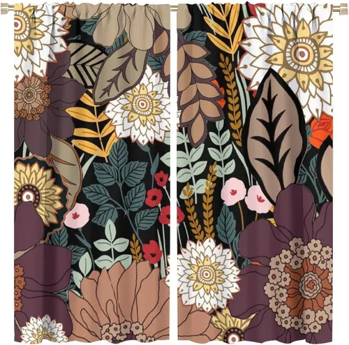 Vista 22 de Cortinas de hojas de otoño de mediados de siglo, cortinas opacas con aislamiento térmico y bolsillo para barra, 2 paneles de 45 pulgadas de largo x