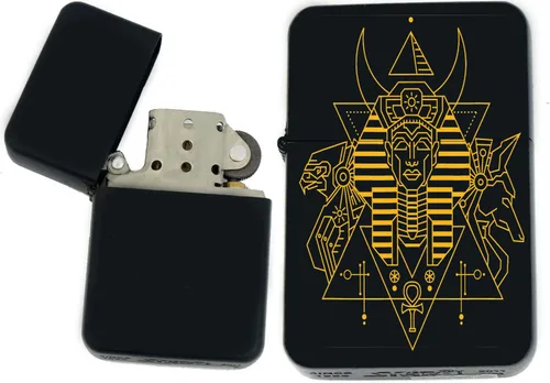 Vista 21 de Faraón, egipcio, tutankamón, cleopatra, ojo de Horus, pirámides-Ankh, leona-diosa única coleccionable s Infinity negro mate encendedores a prueba