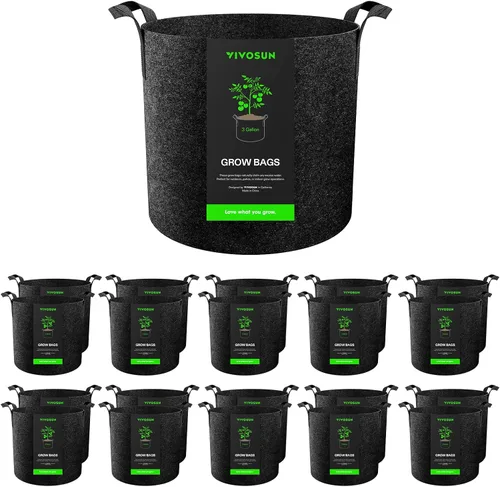 Vista 8 de VIVOSUN Paquete de 10 bolsas de cultivo de 1 galón, macetas de tela reforzadas para jardinería, color negro