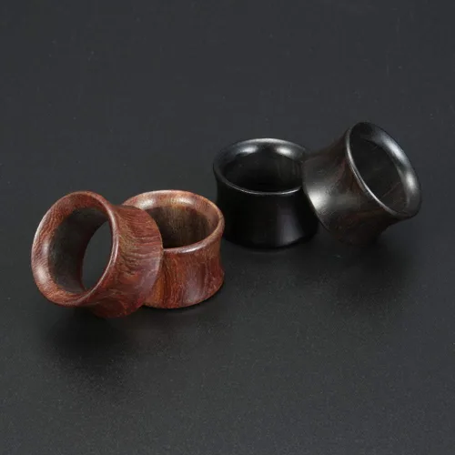 Vista 5 de 2 pares de dilatadores de oreja de madera orgánica marrón de doble acampanado 0G-1116