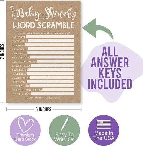 Vista 8 de Hadley Designs 25 palabras rústicas para baby shower, 25 juegos verdaderos o falsos, 25 juegos de animales para bebés, 25 juegos de rimas