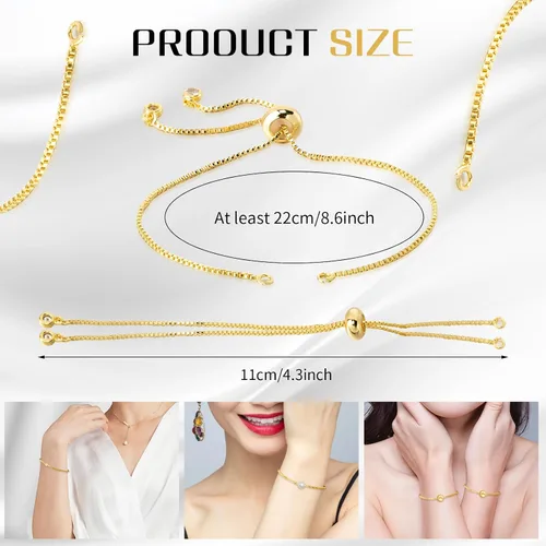 Vista 2 de Junkin 30 pulseras deslizantes de 8.7 pulgadas, pulsera ajustable con extremos de diamantes de imitación, cadenas extensoras para hacer joyas