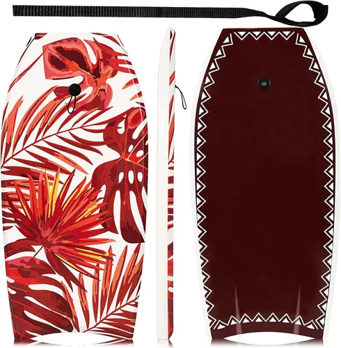 Vista 9 de GYMAX Tablas de Bodyboard para Playa, Tabla de Bodyboard de 33"/37"/41" con Núcleo de Espuma EPS, Cola en Media Luna, Doble Canal y Correa