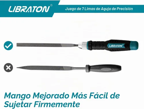 Vista 3 de LIBRATON Juego de limas de agujas intercambiables, pequeñas limas de metal de madera, 6 piezas de acero con mango para trabajos de precisión