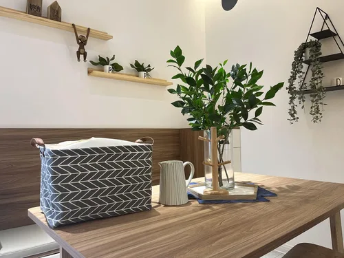 Vista 4 de CLOCOR Cesta de almacenamiento rectangular, cesta de almacenamiento plegable con bonito patrón, caja de almacenamiento de revestimiento impermeable