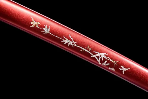 Vista 7 de Katana de arcilla templada de 41 pulgadas, hoja morada, acero al carbono 1095, espada samurái japonesa afilada, espada completa, hecha a mano