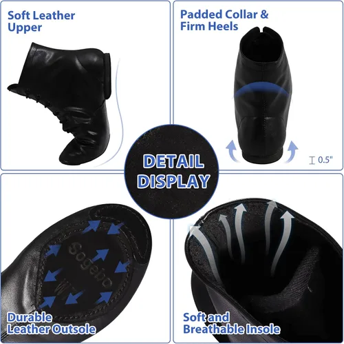 Vista 2 de Botas de jazz para niños, zapatos de baile de cuero con suela dividida para niñas y niños (niños pequeñosniños grandes)