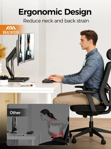 Vista 6 de Bracwiser Soporte de escritorio para monitor doble, brazo de monitor doble premium para dos pantallas de hasta 40 pulgadas, 26.45 libras, brazos