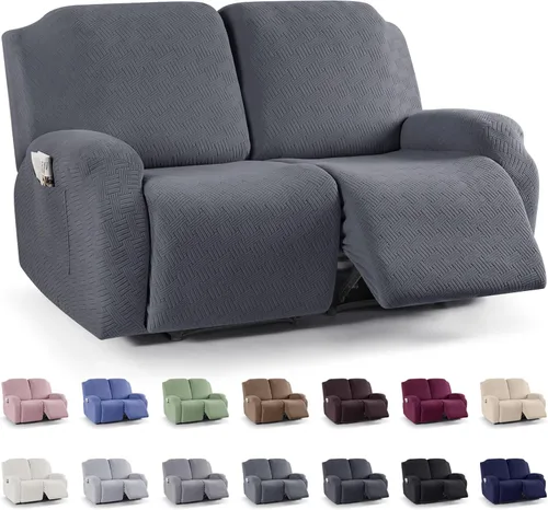 Vista 48 de KinCam Fundas para Reclinables, Fundas Elásticas para Sillas Reclinables, Fundas para Sofá Reclinable con Rayas Jacquard, Fundas Protectoras de Negro
