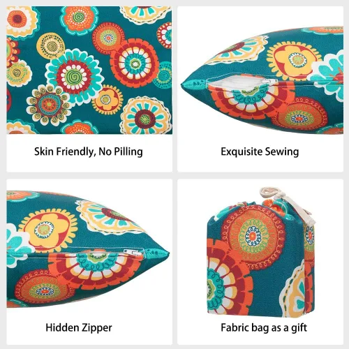 Vista 4 de Magpie Fabrics Paquete de 2 fundas de almohada impermeables para exteriores de 18 x 18 pulgadas, fundas de almohada decorativas de Navidad