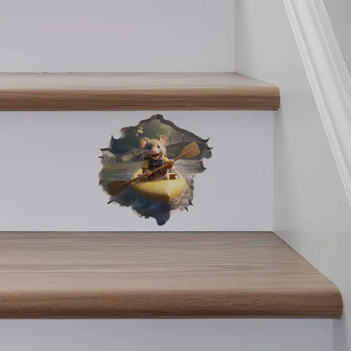 Vista 5 de Adhesivo de pared 3D con agujero de ratón en kayak