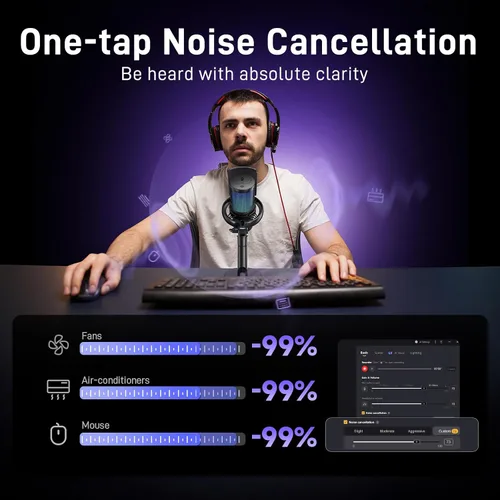 Vista 5 de MAONO Micrófono inalámbrico para juegos para PC, micrófono USB de condensador con software de cambio de voz AI, cancelación de ruido de 3 niveles