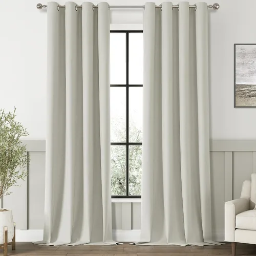 Vista 101 de ChrisDowa Cortinas 100% Opacas de Abedul Sólido de 45 Pulgadas de Largo, 2 Paneles para Dormitorio y Sala de Estar, Estilo Granja Oscurecedoras