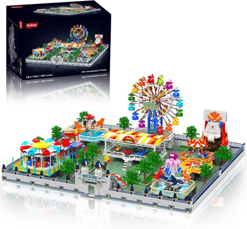 Vista 11 de Sosuy Juego de Construcción de Carrusel, Modelo de Tiovivo Motorizado Eléctrico, Juguete de Parque de Atracciones para Niños, Niñas y Adolescentes