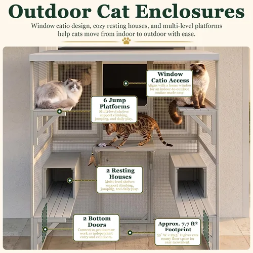Vista 3 de Gowoodhut Catio - Recintos para gatos al aire libre, casa grande de madera