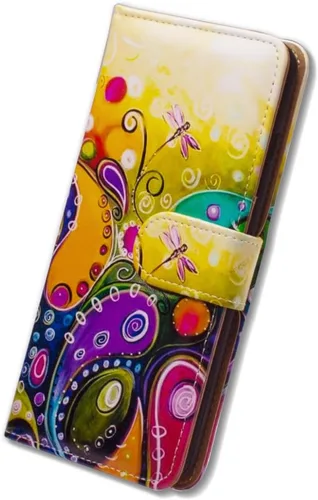 Vista 8 de Bcov Funda para LG K51/LG Reflect (LM-K500), diseño de libélula colorida funda de piel con tapa y ranura para tarjeta soporte para LG K51/LG Q51