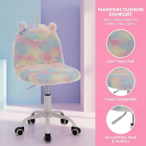 Vista 12 de Silla Linda y Peluda para Niños, Silla Divertida y Giratoria para Escritorio de Estudio, Silla de Tocador Colorida para Niñas, Silla Giratoria