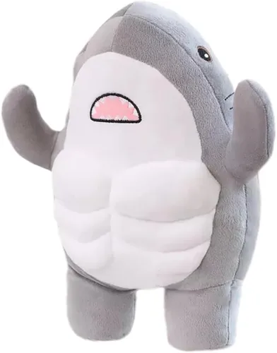 Vista 5 de Animal de peluche de tiburón muscular, lindo juguete de peluche 3D de tiburón muscular, regalos para niños, 13.8 pulgadas (azul)