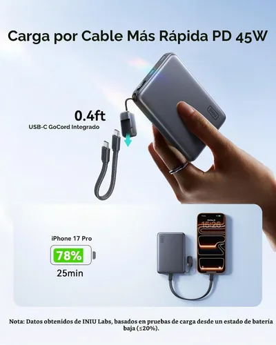 Vista 4 de Banco de poder más delgado magnético de INIU, cargador portátil 10000mAh Negro