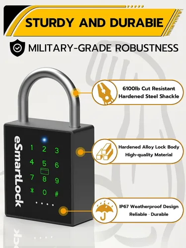 Vista 3 de Pothunder Candado Inteligente de Alta Resistencia, Candado de Puerta con Código de Llave y RFID, Candado Digital Biométrico Resistente a