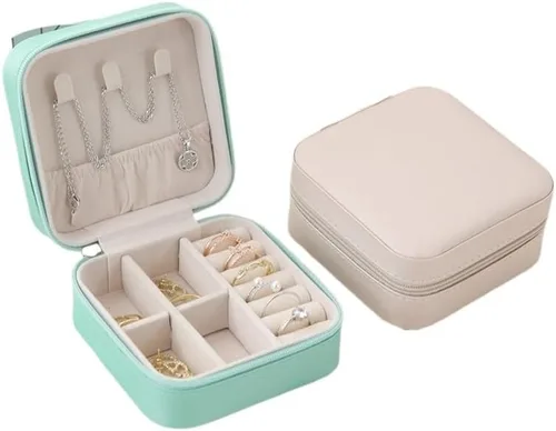 Vista 3 de joyero Caja De Almacenamiento De Cuero Para Pendientes, Organizador De Joyas, Estuche De Joyería De Viaje, Tamaño Pequeño, Venta Al Por Mayor joyas