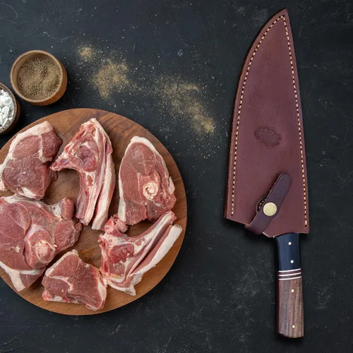 Vista 7 de Knives Ranch Cuchillo de chef rústico hecho a mano, hoja de acero inoxidable de alto carbono 440C de 8-3/8 pulgadas, cuchillo de cocina total