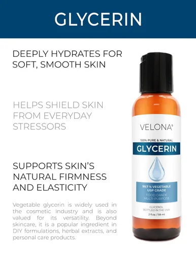 Vista 2 de velona Glicerina vegetal USP grado 2 fl oz Aceite portador 100% puro y natural Hidratante para cabello y cara para piel seca, baño de burbujas