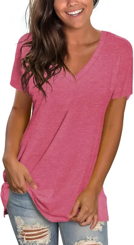 Vista 17 de Sipaya - Camiseta de mujer con cuello en V, básica, de ajuste suelto, manga corta, estilo casual