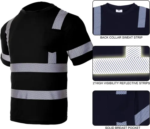 Vista 3 de VENDACE Camisas de seguridad para hombre, paquete de 3 camisetas de trabajo de manga corta reflectantes de alta visibilidad para hombre, color negro