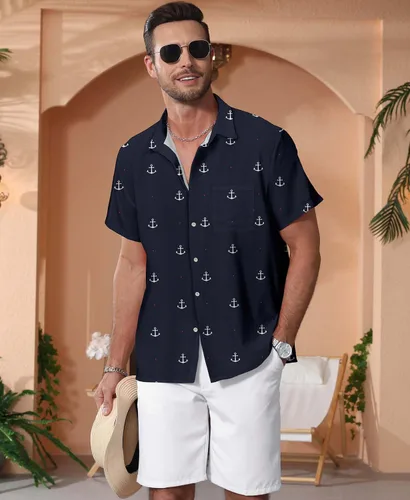 Vista 239 de KYKU - Camisa hawaiana funky para hombre, ropa tropical para vacaciones en Palm Beach