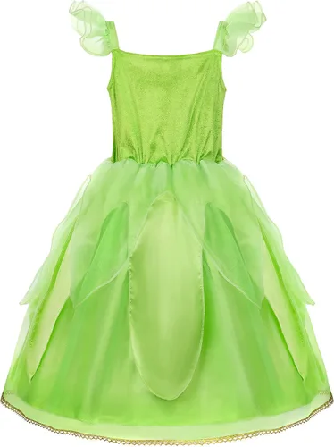 Vista 3 de ReliBeauty Disfraz de hada verde para niñas, vestido de tul de princesa para Halloween, con alas de mariposa