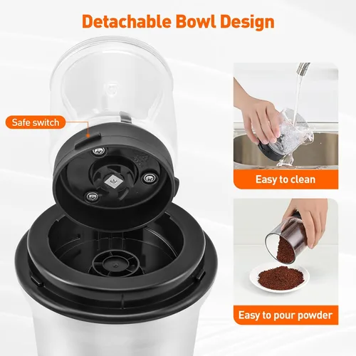 Vista 6 de Secura Molinillo de café eléctrico, molinillo de especias, cuencos de vidrio dobles para molienda húmeda y seca