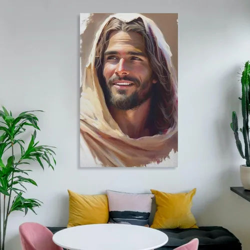 Vista 6 de Impresionante estética artística Jesús riendo, arte de Cristo en acuarela, Cristo sonriente, impresiones artísticas de Jesús, pinturas artísticas