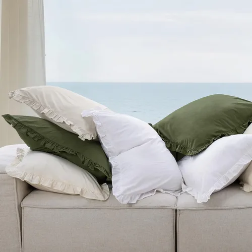Vista 6 de PHF Fundas de almohada 100% algodón lavado con volantes, tamaño estándar, paquete de 2 fundas de almohada de 20 x 26 pulgadas, sin relleno, fundas