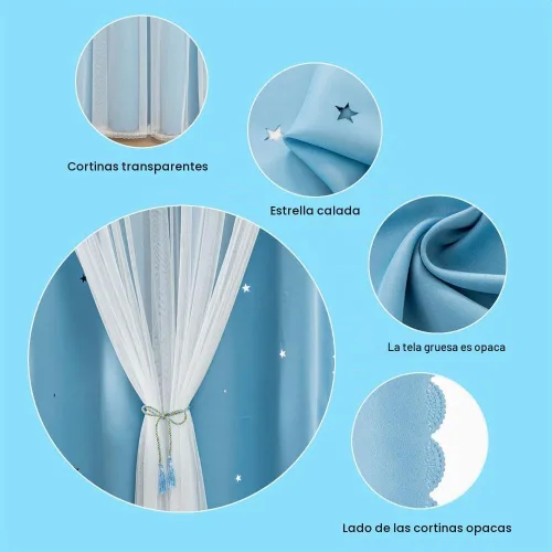 Vista 3 de Cortinas Opacas de Arcoíris Ombré para Dormitorio de Niñas, Sala de Estar, Rayas Oscurecedoras de Doble Capa con Cortes de Estrellas, Decoración