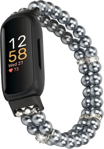 Vista 8 de Pulsera de cuentas compatible con Fitbit Inspire 3 para mujer, cuentas de perlas hechas a mano, banda elástica para reloj Fitbit Inspire 3 Fitness