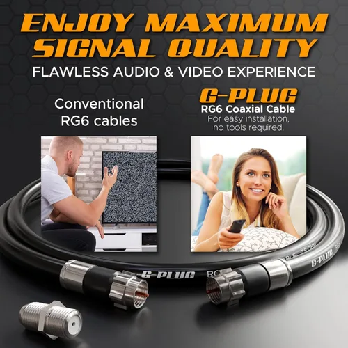 Vista 5 de G-PLUG - Juego de conectores de cable coaxial RG6 de 1 pie, para antena de internet, banda ancha, TV digital, cable Sky satelital, junta tórica