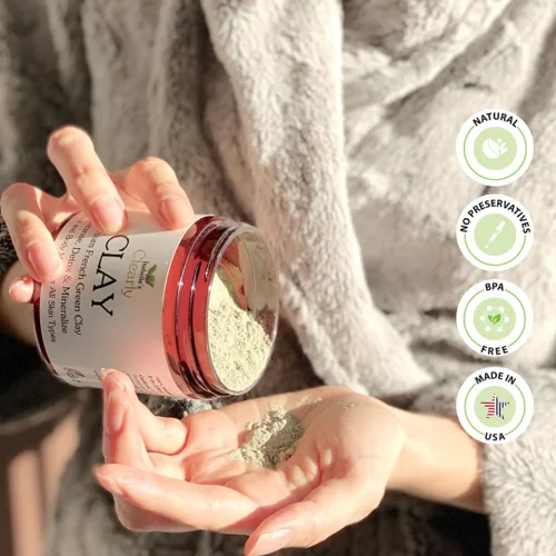 Vista 6 de Clearly CLAY, limpieza profunda de poros, máscara facial suavizante de la piel, polvo de arcilla verde francesa 100% pura para acné, puntos negros