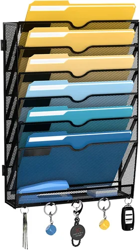 Vista 18 de SUPEASY Organizador de archivos de pared colgante de 10 niveles con ganchos Negro