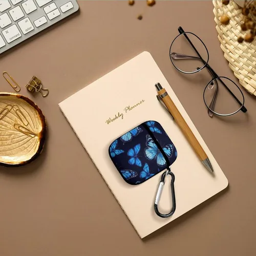 Vista 7 de Funda protectora de silicona compatible con Airpods 2 y 1 (hermosas mariposas, mariposas azules)