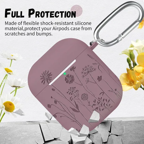 Vista 3 de Funda protectora de silicona suave compatible con Apple AirPods de 2ª y 1ª generación con llavero (violeta ahumado)