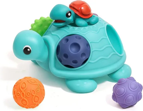 Vista 12 de Pelotas sensoriales, juguetes Montessori con sonajero de bebé de 3 a 6 meses 6 Multiple Textured Stress Balls with Blue Rattle, Bright