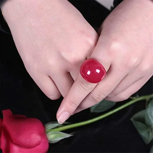 Vista 3 de Zyoenxl Anillo de joyería de piedra semipreciosa roja grande para mujeres y niñas, anillos de ópalo, accesorios, Zinc, Aleación de zinc