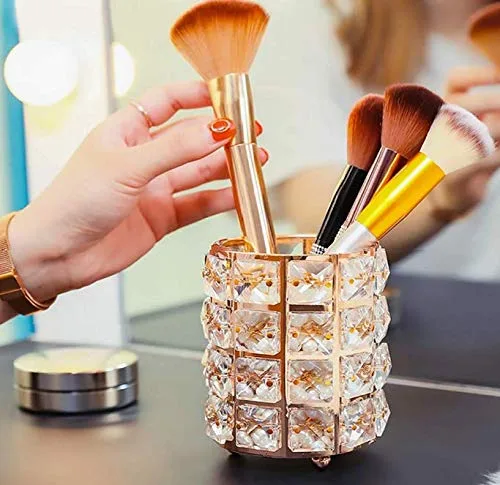 Vista 4 de Organizador de brochas de maquillaje de cristal, brochas de peine para cejas, bolígrafo, recipiente, organizador de almacenamiento de cosméticos