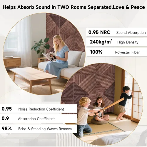 Vista 6 de Paneles acústicos de pared, paquete de 6 unidades de tamaño total de 72 x 48 pulgadas, paneles acústicos decorativos autoadhesivos para pared