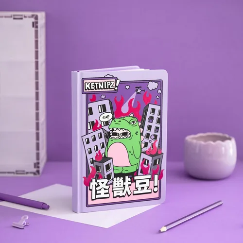 Vista 4 de Grupo Erik Ketnipz - Cuaderno A5 con tapa dura, cuaderno de notas punteado, cuaderno de bocetos A5, regalos de dinosaurios, regalos de papelería
